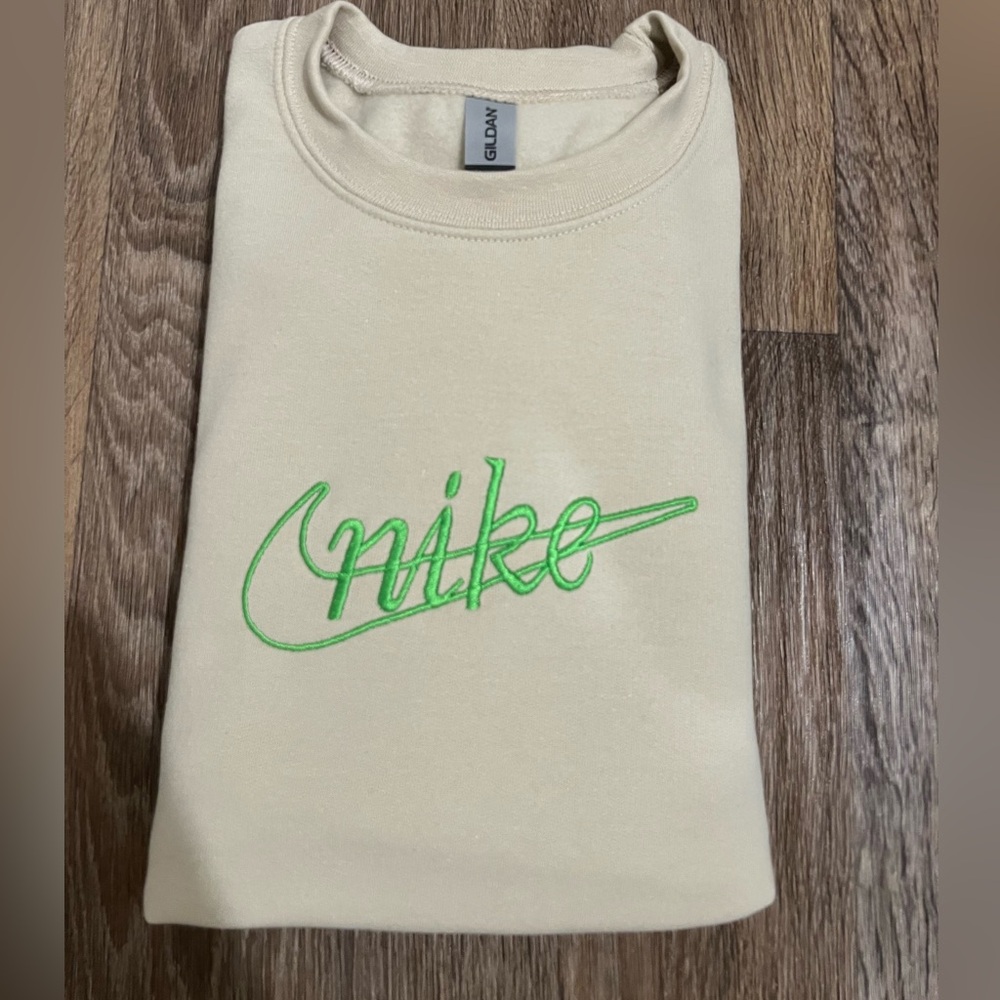 Custom Nike green and cream sweatshirt